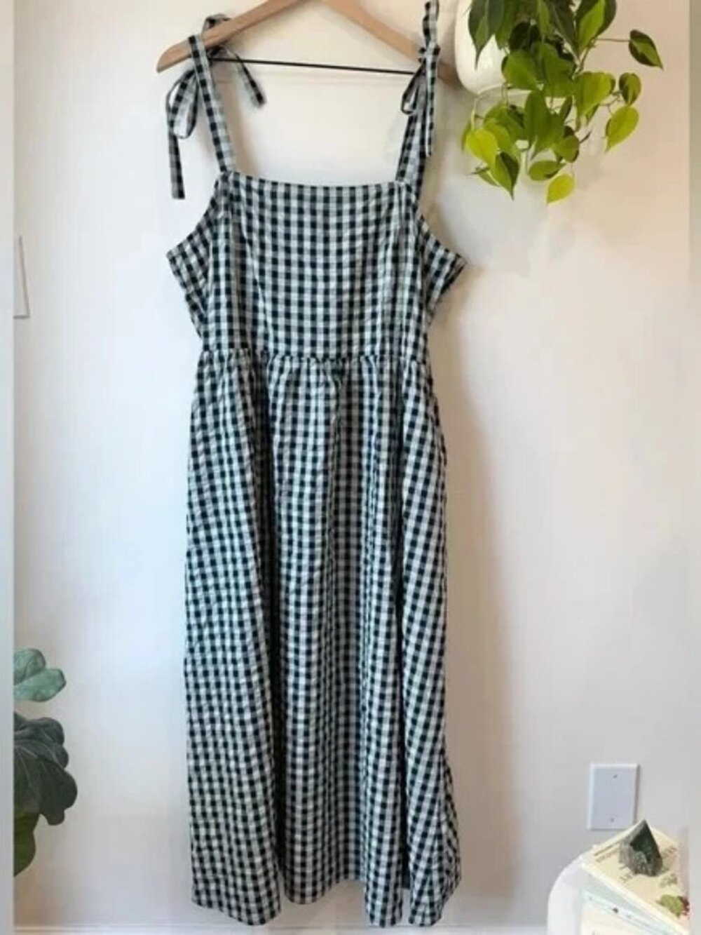 Barbour Abigail Gingham Cotton Midi Sundress Blue Haze Summer 100% Cotton US 14